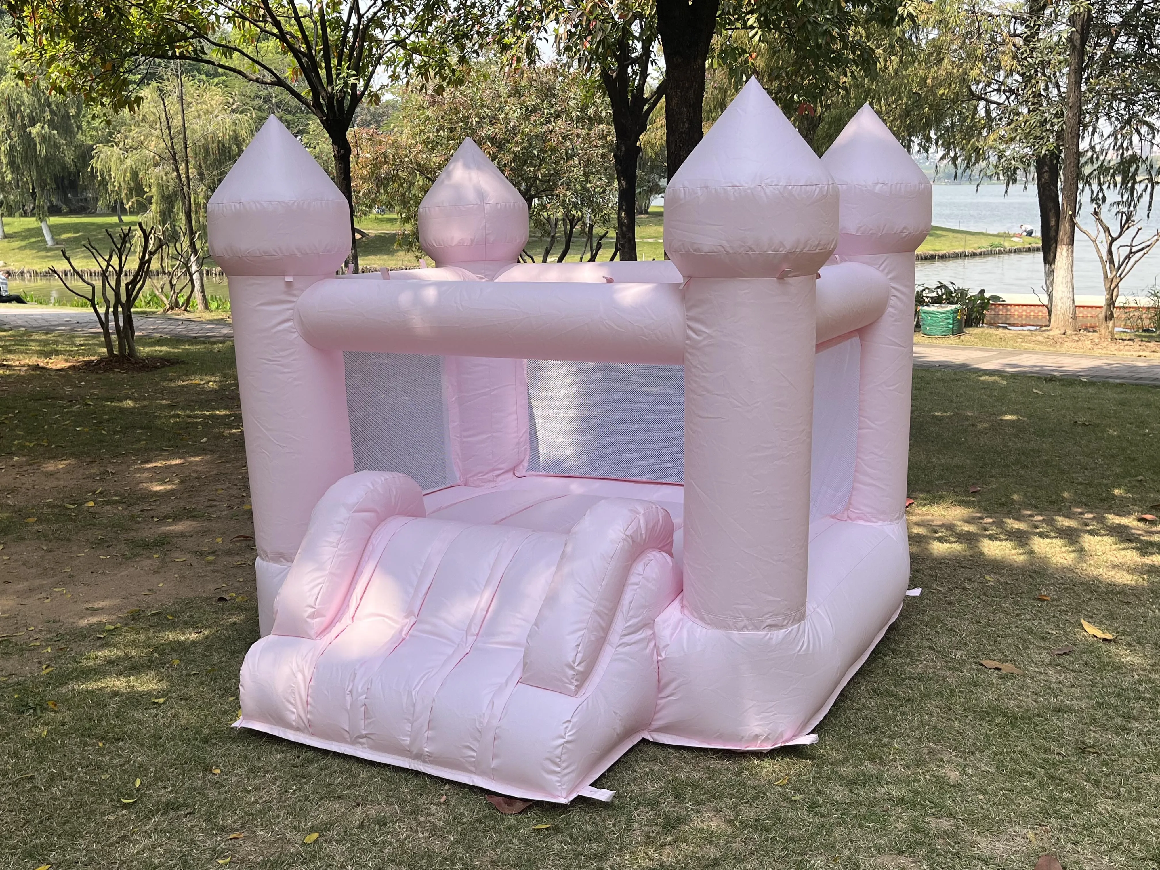 

6FT Inflatable White Bounce House PVC Bouncy Castle Bounce House with Slide for Kids Party