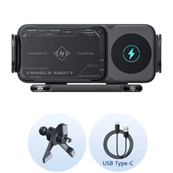 Foldable Wireless Charging Car Phone Mount with Intelligent Induction and Electric Rotation (Black)