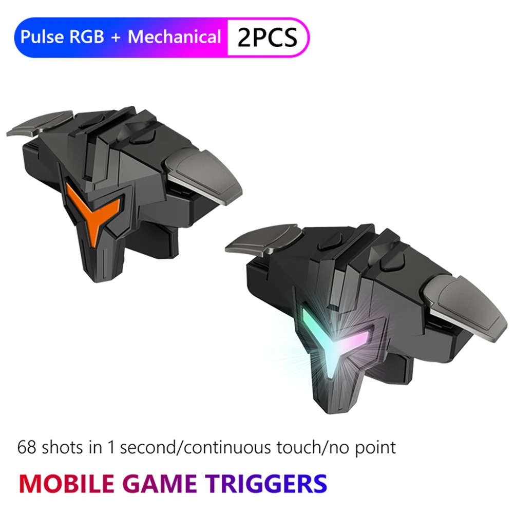 1/2pcs RGB/Mechanical 4 Finger Mobile Gaming Trigger for PUBG Mobile Game Joystick Trigger Aim Trigger Button for Mobiles Phones