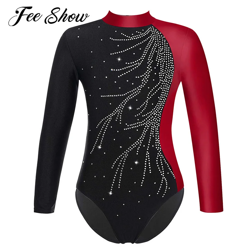 

Toddler Girls Gymnastic Ballet Dance Costumes Ice Skating Bodysuit Shiny Faux Diamond Adorned Ballet Leotard Jumpsuit Dancewear