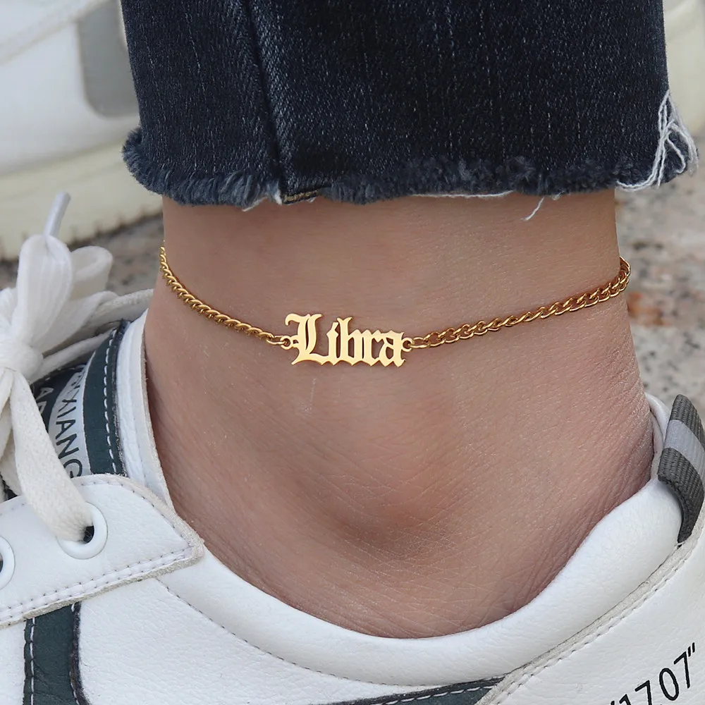 Shop Old English Zodiac Sign Astrology Anklet in Gold