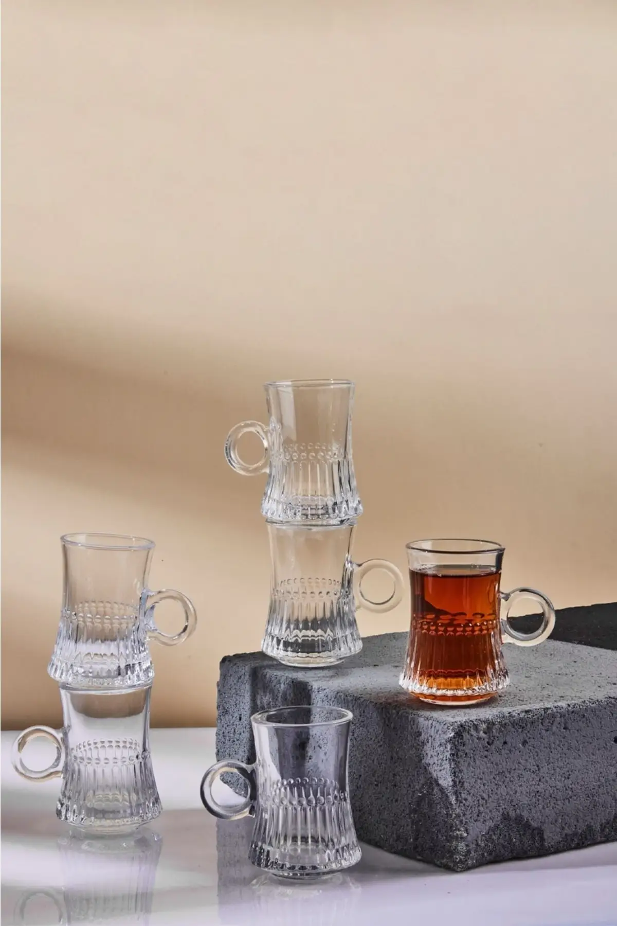 

Set of 6 Durable Glass Tea Cups with Handles