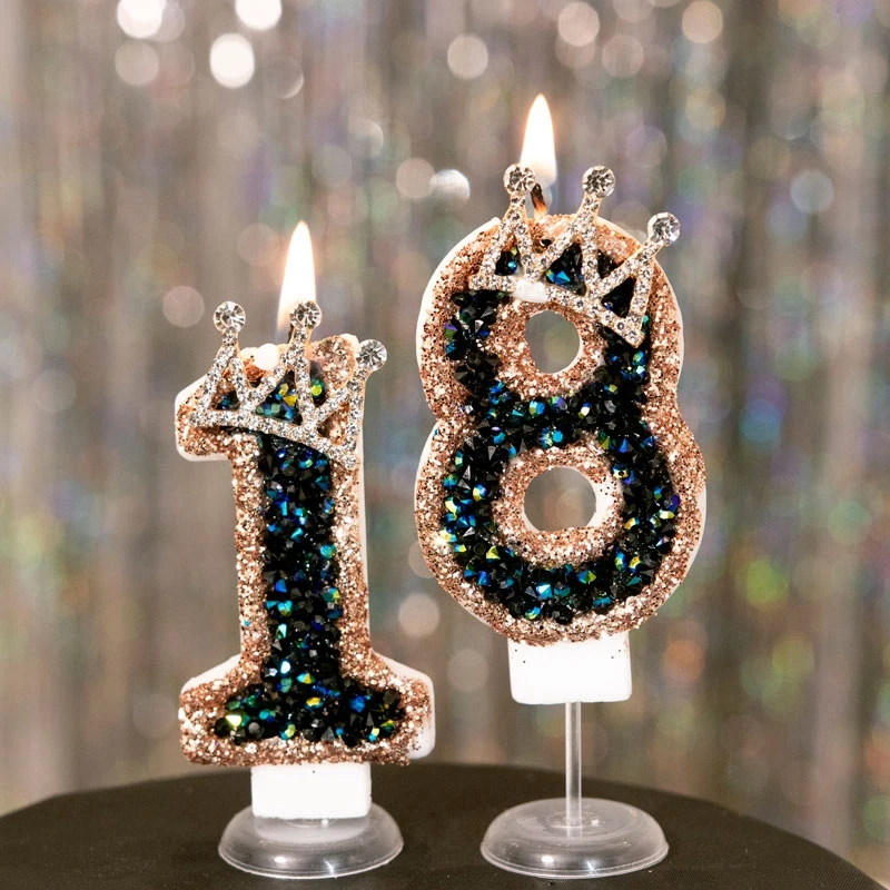 Black Diamond Crown Candle 0-9 Number Happy Birthday Cake Candles Birthday Candle Cake Topper Decoration Wedding Party Decor