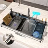 Stainless Steel Waterfall Kitchen Sink Embossed Single Bowl Digital Display Extra Large Multifunctional Washing Sinks 100x50cm 1