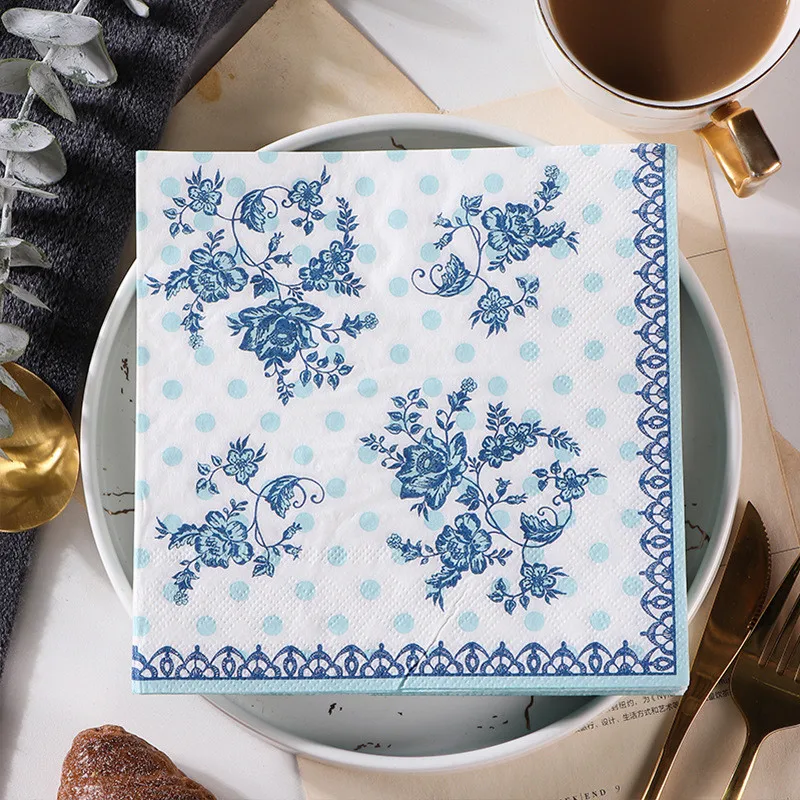 Flower Printed Dinner Paper Disposable Tableware Napkin Tissues 20Pcs/pack Wedding Birthday Party Decor
