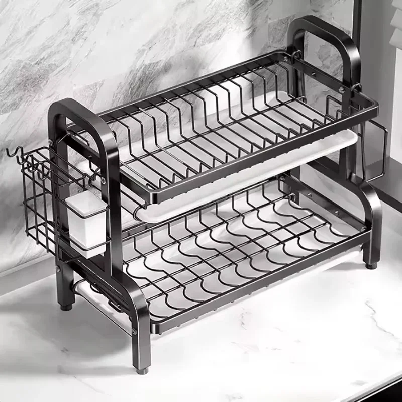 Dish Drying Rack 3-Tier Compact Kitchen Dish Rack Drainboard Set Large Rust-Proof Dish Drainer with Utensil Holder Kitchen Racks 3
