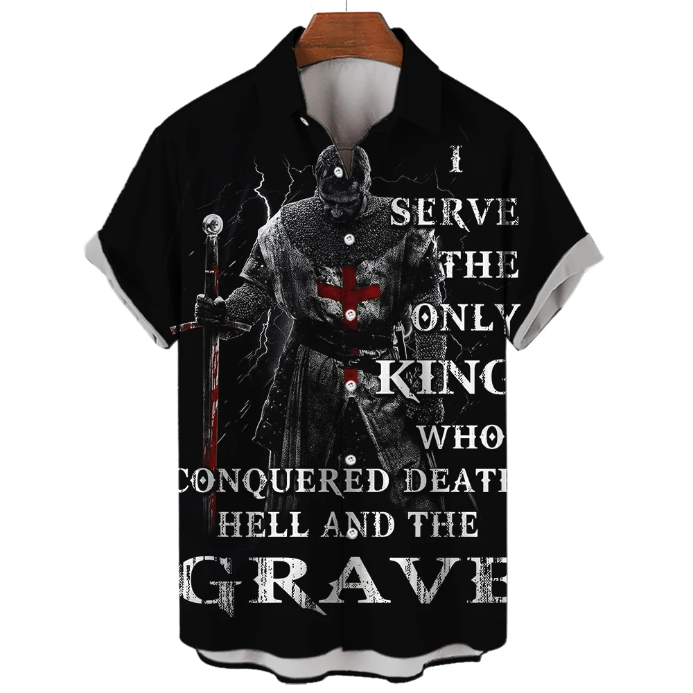 

Vintage Men's Shirts And Blouses 3d Crusader Print Short Sleeve Shirt For Men Oversized Clothing Fashion Tees Summer Lapel Tops