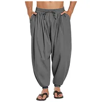 Mens Linen Yoga Pants Elastic Waist Drawstring Beach Loose Fit Casual Tapered Trousers Mens Ling Swim Trunks 1