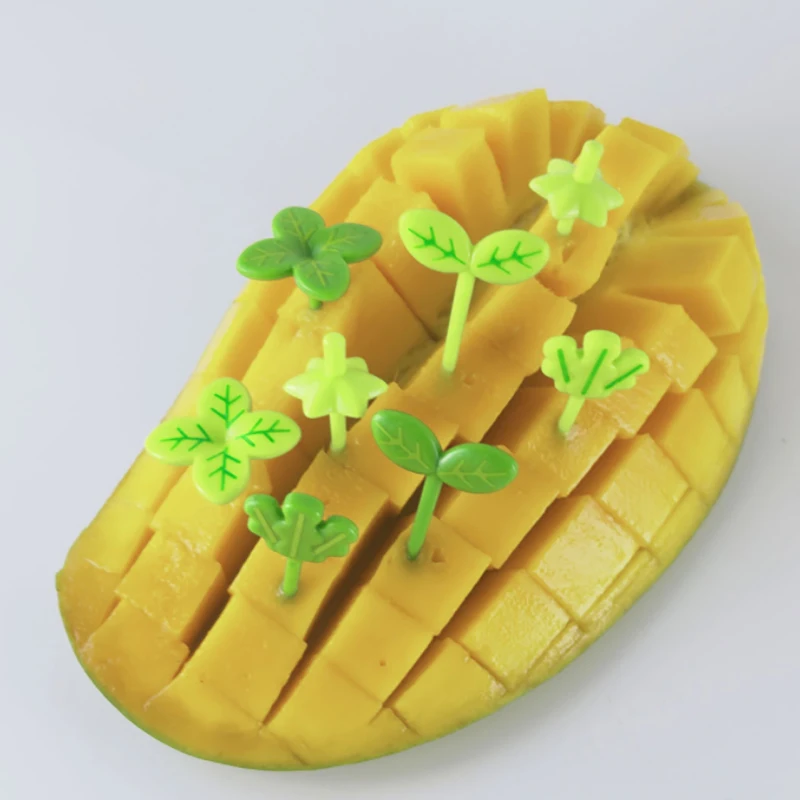 Fruit Fork Food Toothpicks Food Picks 8pcs Fruit Fork Toothpick Leaves Plastic Decoration Lunch Box Bento Accessories Small Salad Tiny Fork Mini Cake Picks For Kids