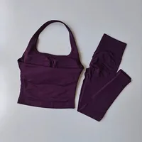 2 pièces femmes automne taille haute cou suspendu sport gilet et hanche-levage Fitness pantalon Yoga gymnastique entraînement Fitness costume 5