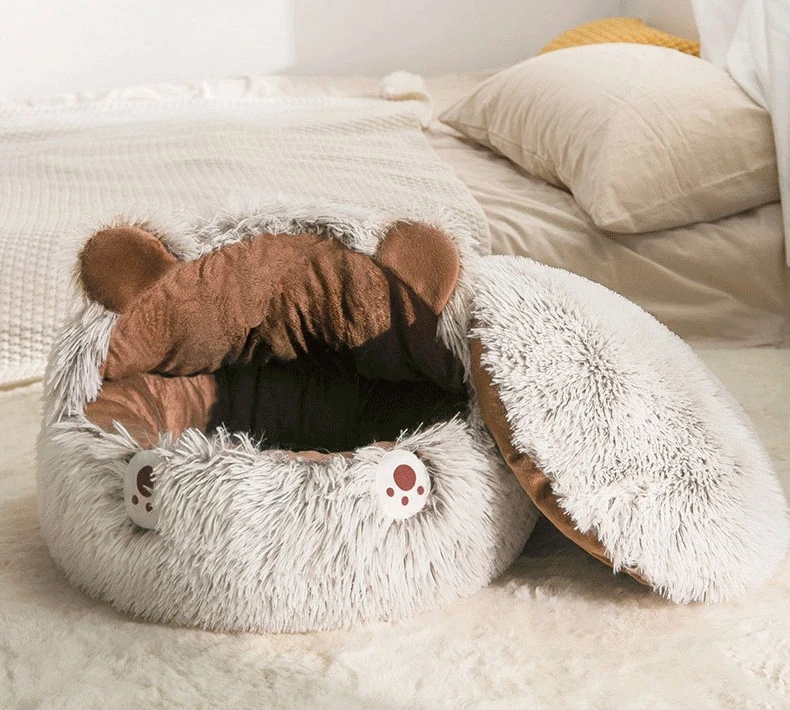 Title 14, Winter Long Plush Pet Cat Bed Round Cats Cushio...