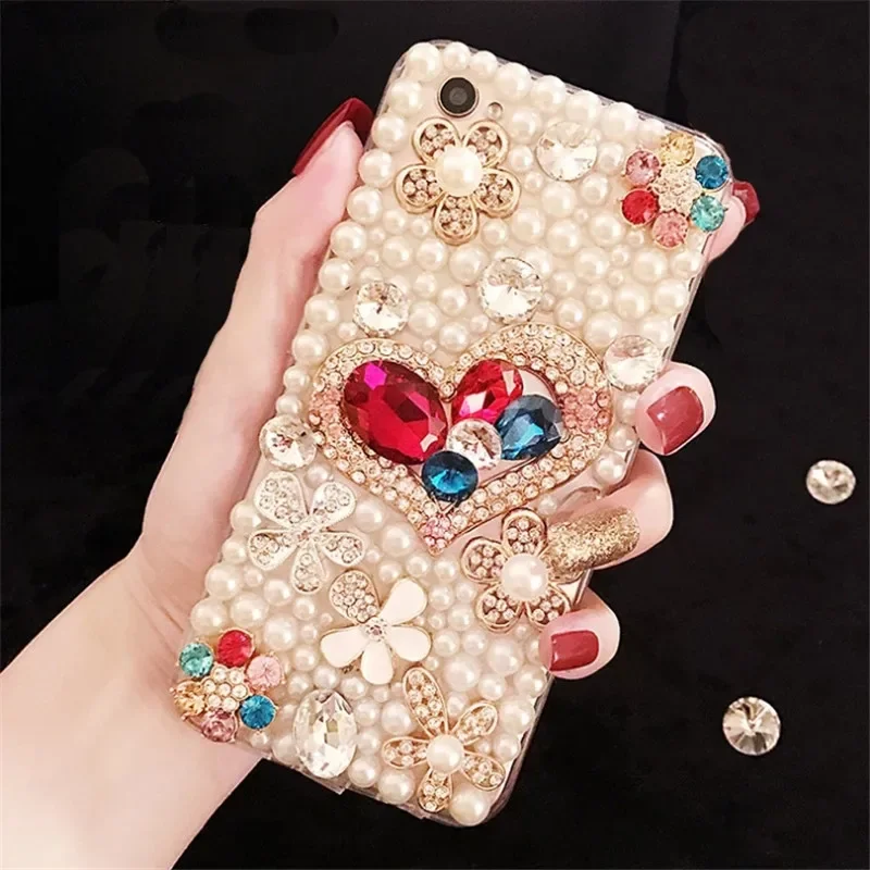 

Flower Heart Pearl Case For SamsungA50 A70S A22 A32 5G A52 A71 4G A51 A72 A73 A53 Mirror Case Rhinestone Bottle Soft TPU Cover