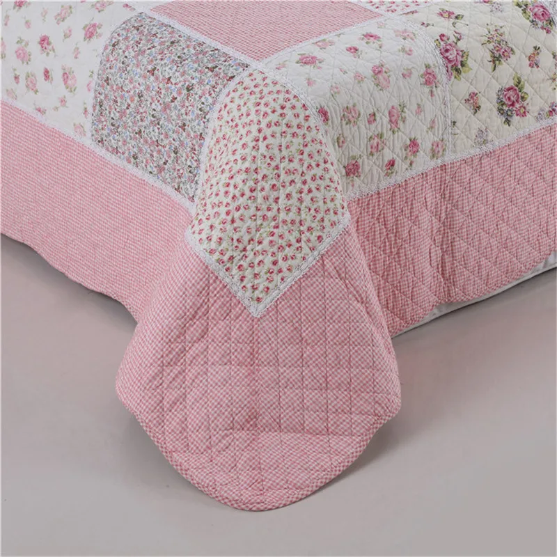 Cotton Quilted Bedspread on the Bed, Plaid, Padded Summer Quilt, Blanket Coverlet, Cubrecam Bed Cover Colcha, Fashion Bedding