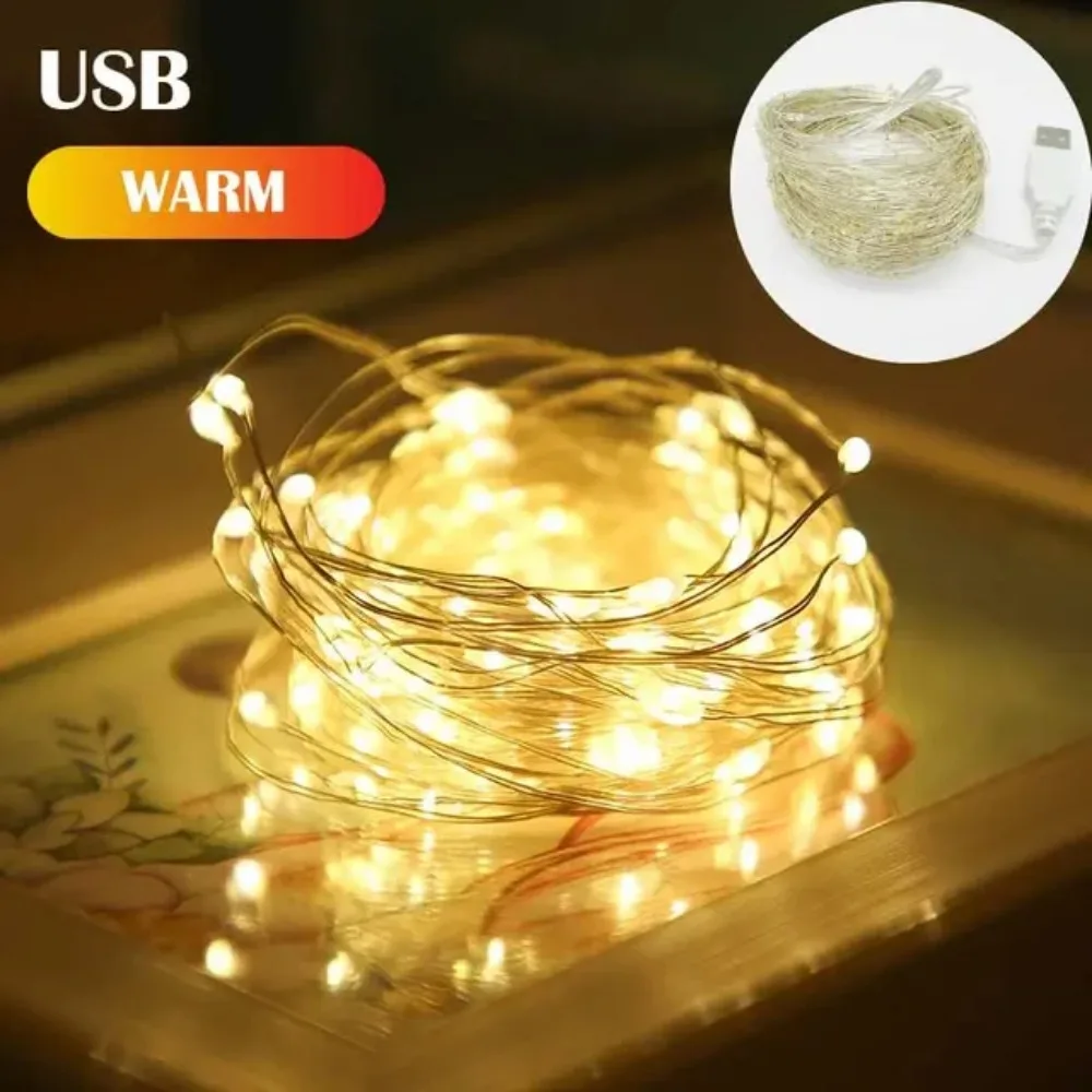 thumbnail image 1 of 1/3/5/10M Waterproof USB LED Lights String Copper Wire Fairy Garland Light Lamp Christmas Wedding Party Holiday Lighting Wreath, 1 of 4