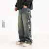 American Spring and Autumn Season Men and Women Trendy Personalized Loose Straight Jeans Couple Retro Washed Casual Pants y2k 2
