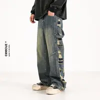 American Spring and Autumn Season Men and Women Trendy Personalized Loose Straight Jeans Couple Retro Washed Casual Pants y2k 2