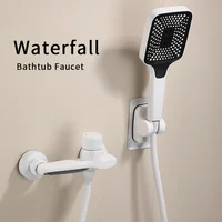 Bathroom Tub Faucet Single Handle Waterfall Spout Mixer Tap with Hand Shower Wall Mounted Bath Faucets Bathtub Tap 1