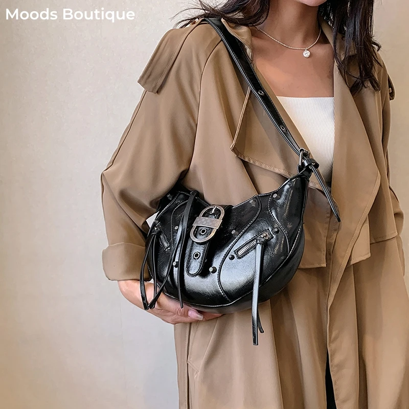 Y2K Crescent Hobo Bag – Studded PU Leather, Shoulder Or Crossbody, Cute Vintage Purse - View #6