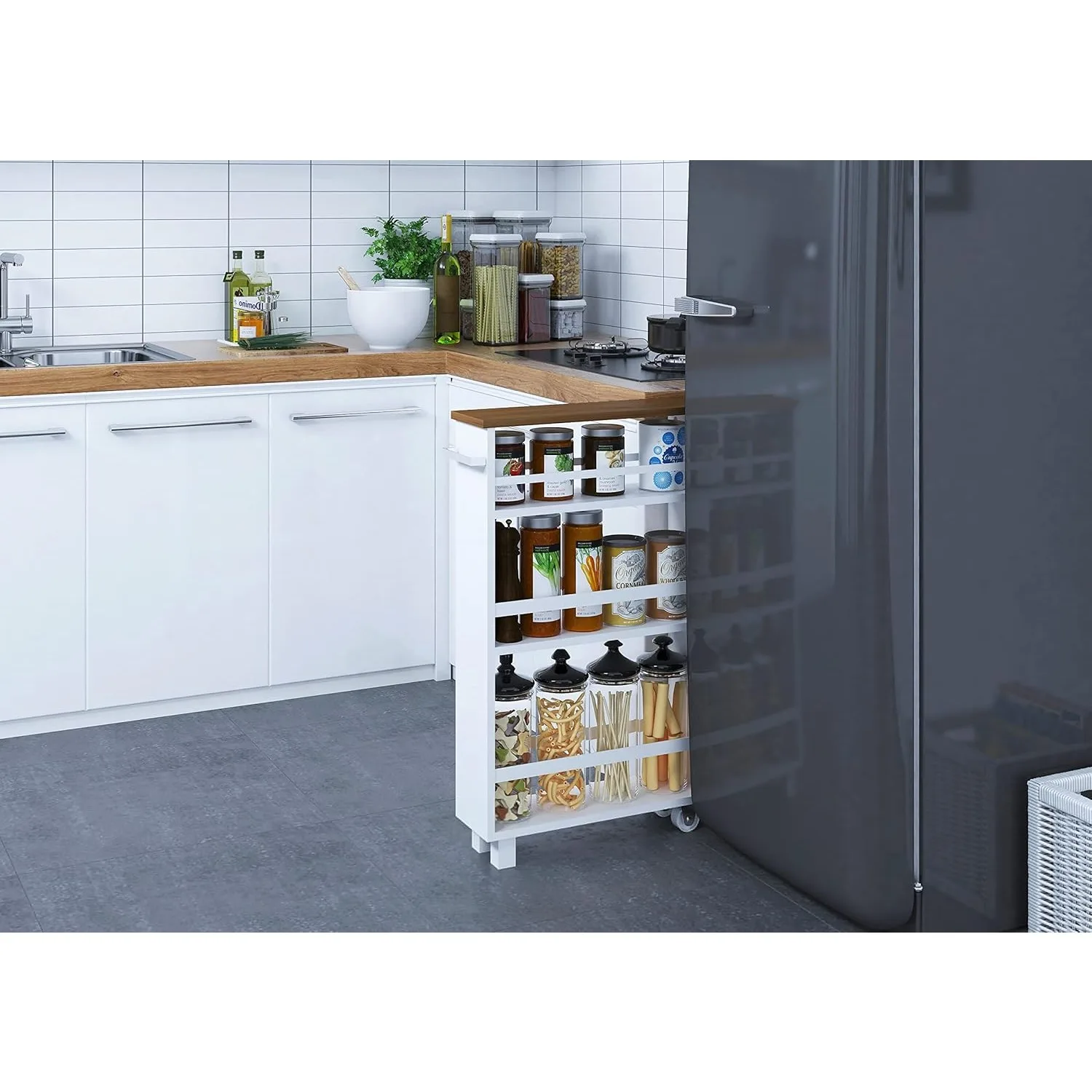 Ultra-thin rolling storage vehicle, 4-level utility vehicle with wheels, mobile kitchen storage vehicle for narrow Spaces