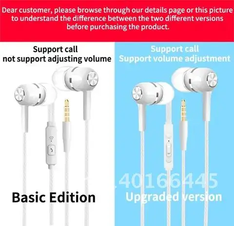 음악 스포츠 스테레오 소음 감소 헤드폰, 3.5mm 플러그 와이어 제어 헤드셋, 아이폰 아이팟 MP3 플레이어용 내장 마이크