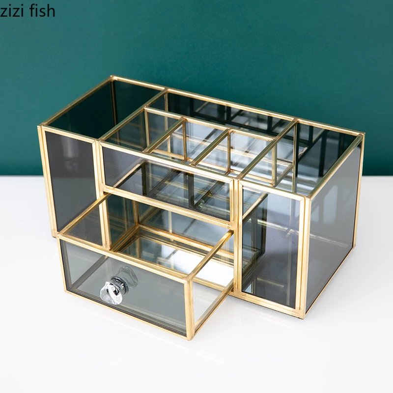 Glass Phnom Penh Cosmetic Storage Box Lipstick Stand Makeup Brush Bucket Pen Holder Makeup Tool Storage Rack Cosmetic Organizer 6
