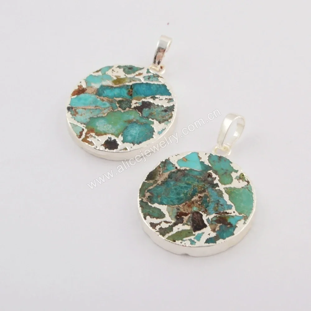 BOROSA Vintage Round Shaped Turquoise Pendant Natural Gemstone Jewelry Accessories For Women Birthstone Anniversary Gifts 4