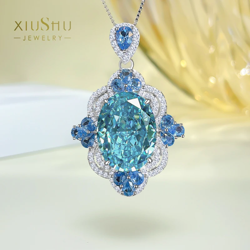 

Seiko Luxury Inlaid Sea Blue Treasure Egg shaped Pendant Inlaid with Imported High Carbon Diamonds, Grand and Retro Style