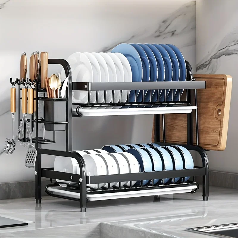 2 Layers Space Saving Dish Drying Rack Countertop Household Large Capacity Dish Storage Holder Kitchen Organizers And Storage 3