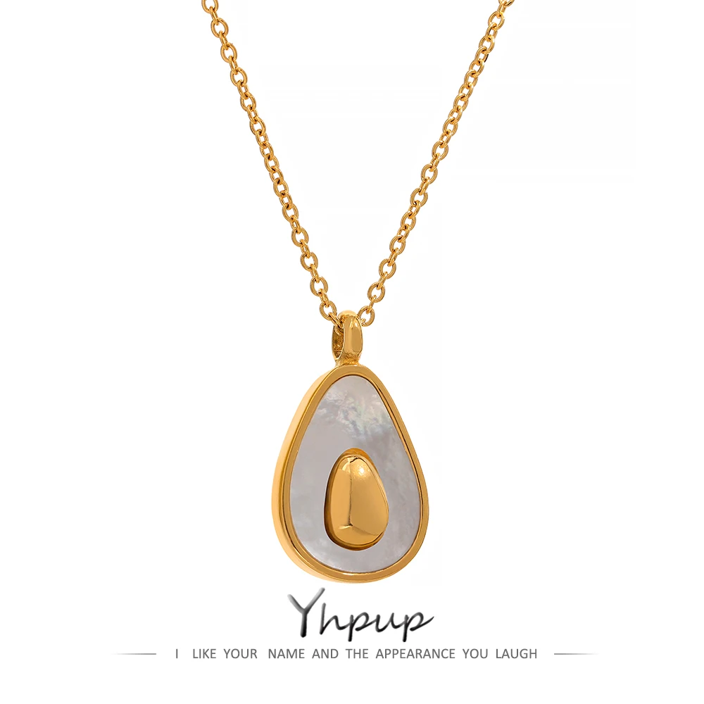 YhpupGoldenFruitPendantNecklaceforWomenStainlessSteelJewelryAvocadoNaturalShell