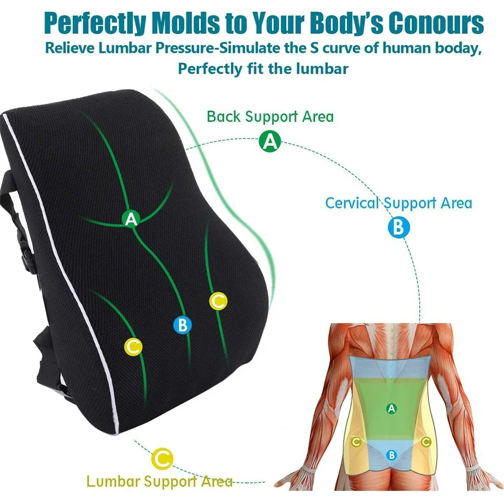 Lumbar Back Cushion Memory Foam Relieve Back Pain Car Seat Waist For Office Home Car