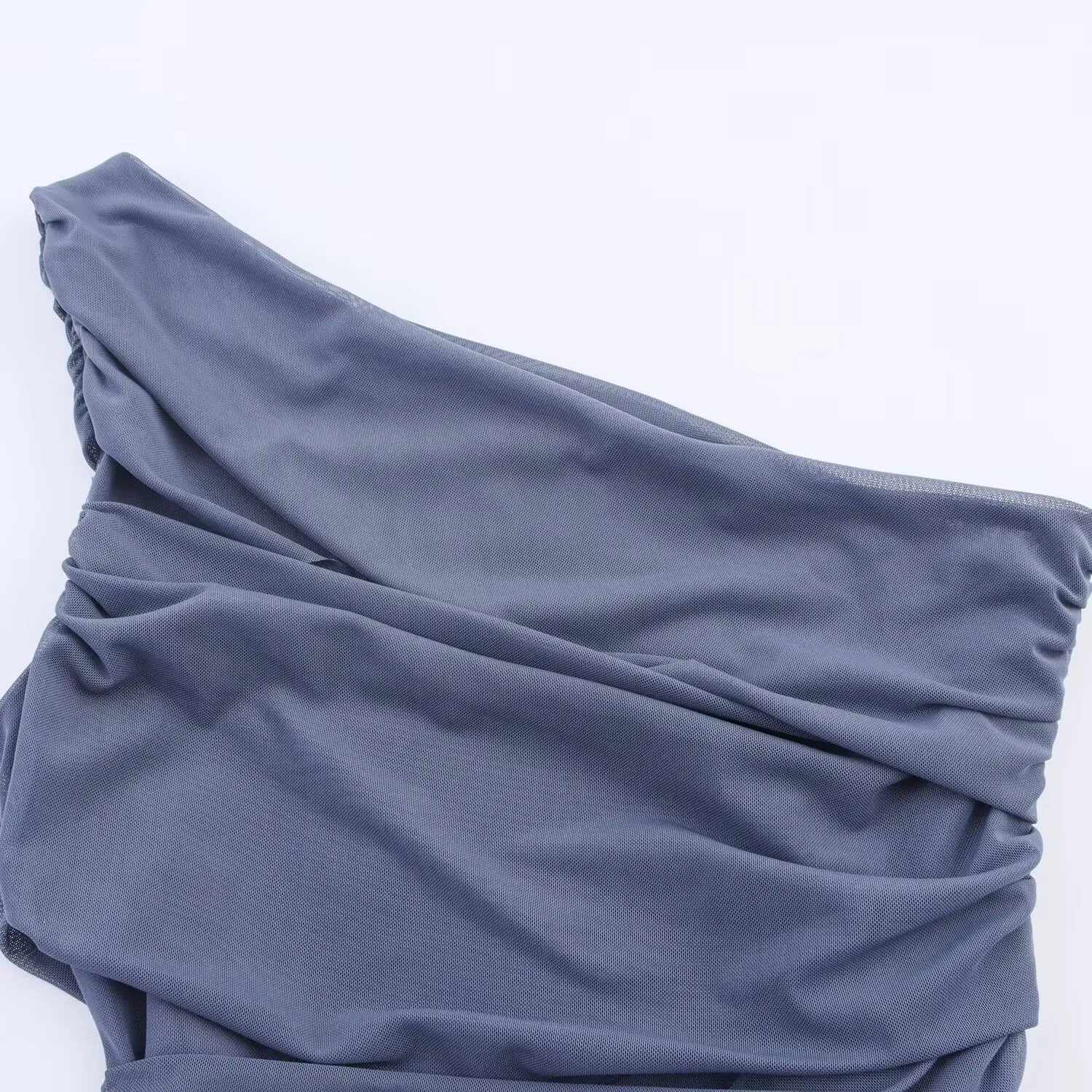 Women Summer Asymmetric Sleeveless Pleated Silk Mesh Bodysuit Single Shoulder Slim Fit Jumpsuit Female Beach Holidays Wear Swims