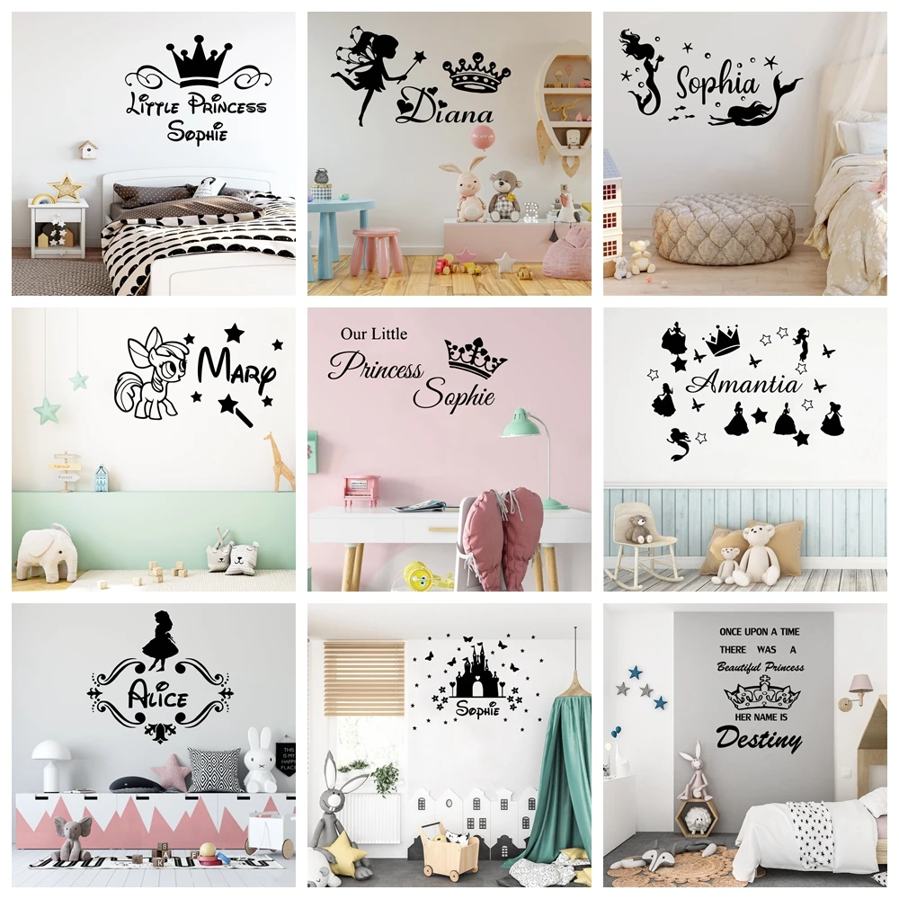 

1 pc pretty princess custom name Wall Sticker Pvc Wall Stickers Wall Art Wall Paper For Kids Rooms Decoration Vinyl Mural Decal