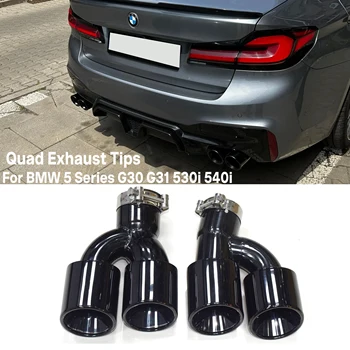Quad Exhaust Tips for BMW 5 Series G30 G31 520i 530i 530e 540i | M5 Look Stainless Steel / Carbon Fiber Dual Tailpipe Upgrade 1