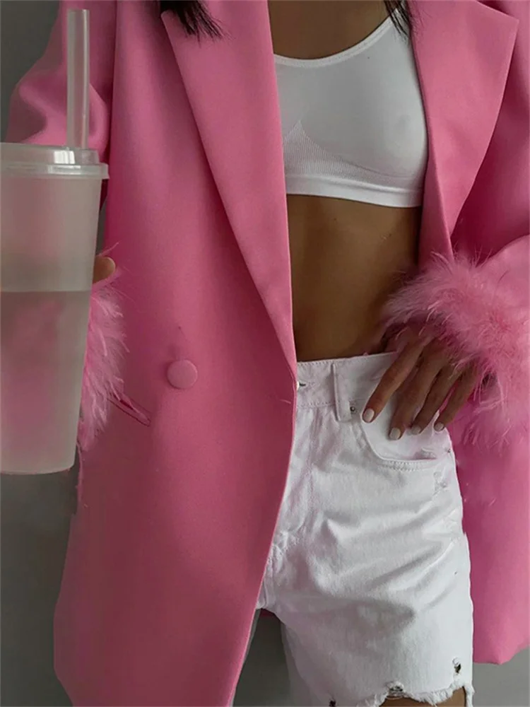 Tossy Casual Feather Autumn Suit Outwear Women Slim Long Sleeve Pocket Elegant Fashion Streetwear Lapel Female High Waist Coat