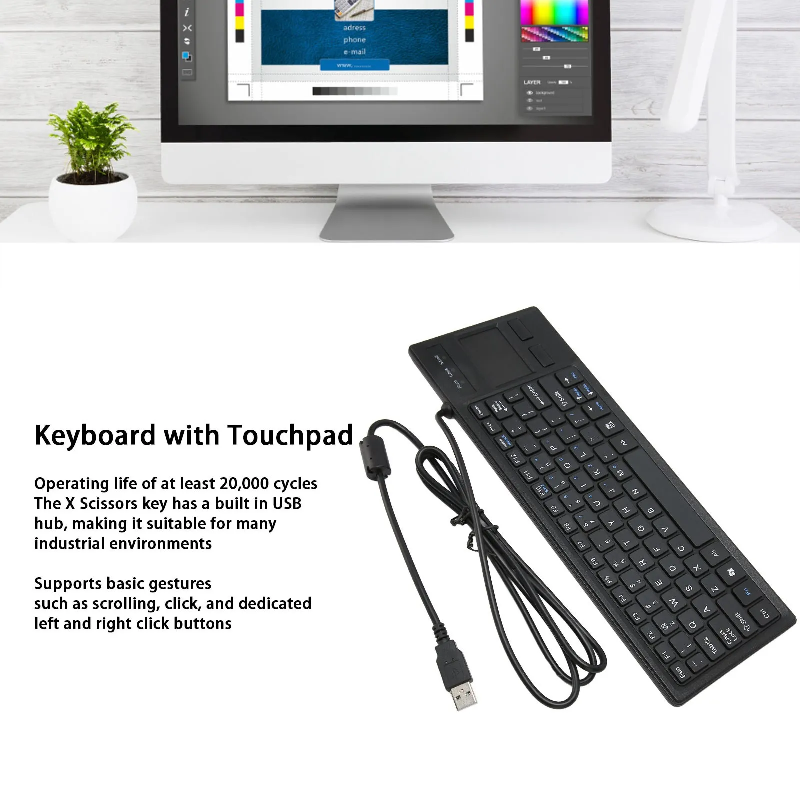 Wired Keyboard K 800 Keyboard with Touchpad Wired  Thin Mini Compact Touch Keyboard with HUB Function Wired Touch Keyboard - 5