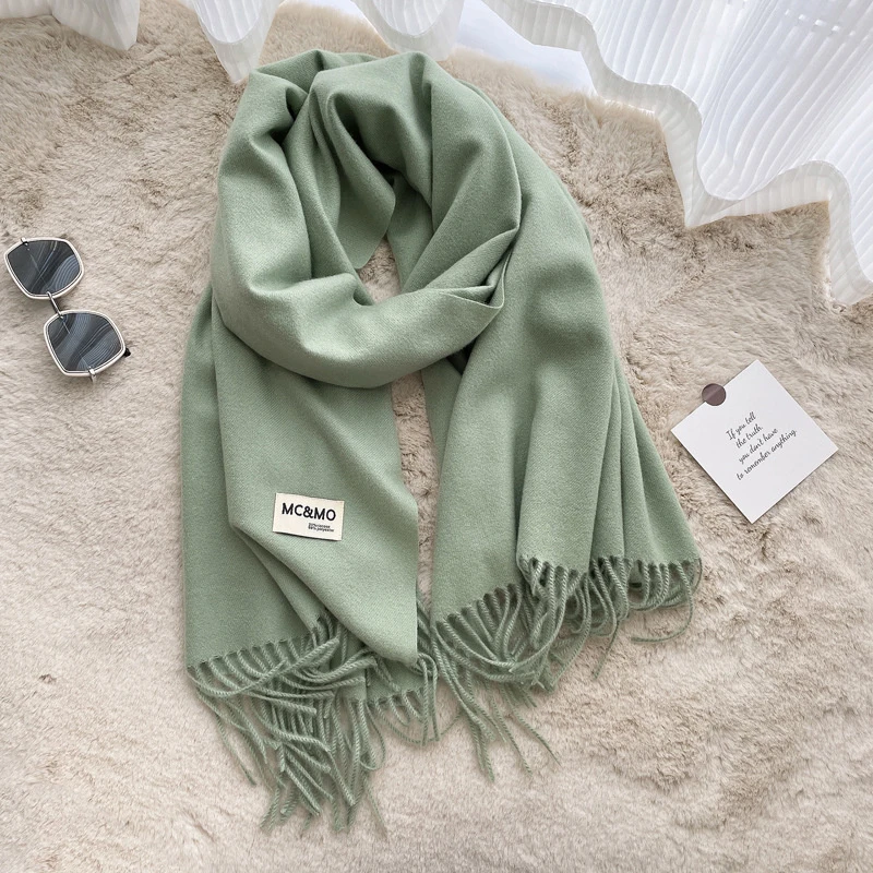 Frauen Kaschmir Schal für Winter Einfarbig Warme Quaste Pashmina Schals Wraps Dame Verdicken Weiche Schal Poncho Echarpe Stola – Detail 10