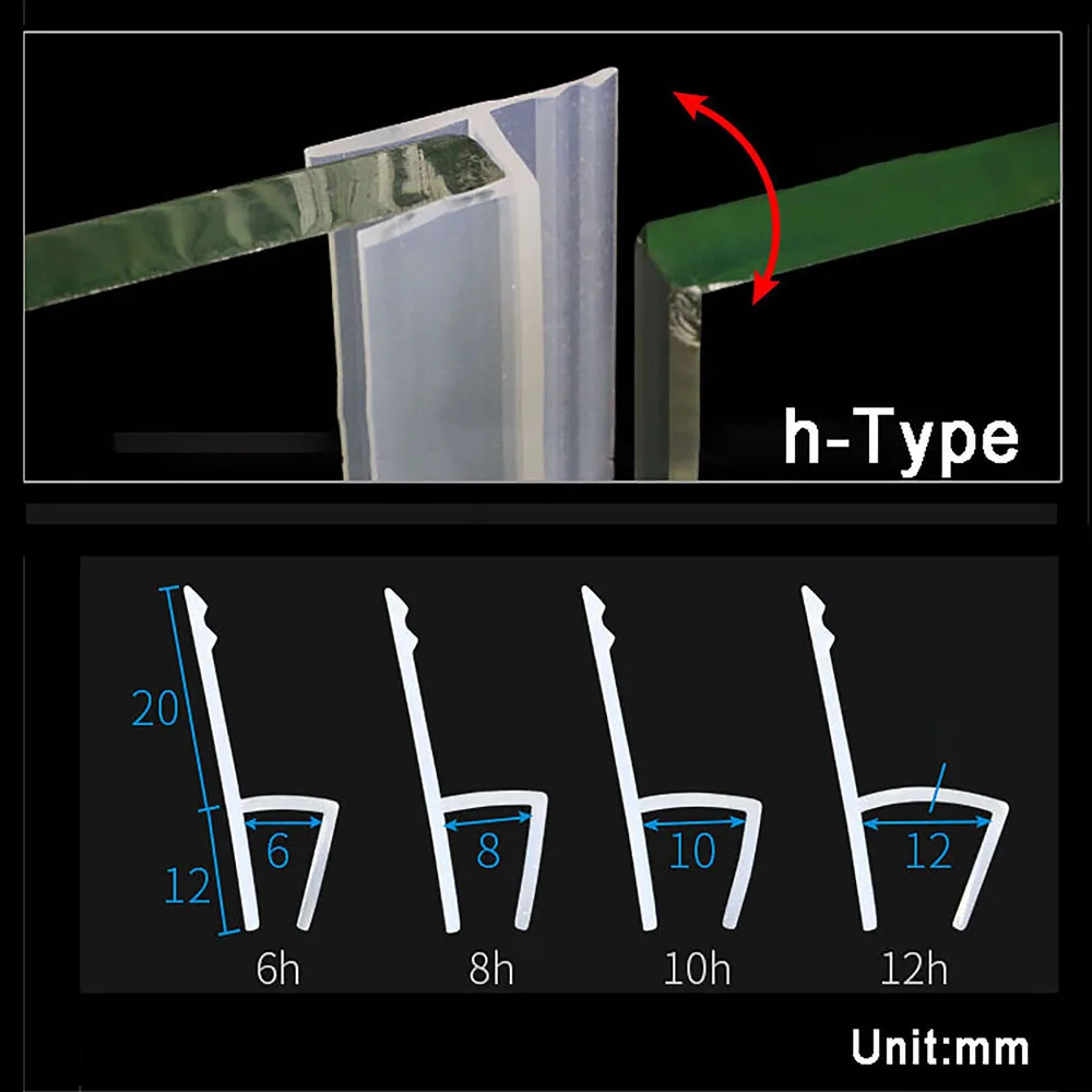 Bande d'étanchéité en caoutchouc de silicone pour écrans droits en verre de  6 à 12 mm, joint inférieur de 2 m de long (type d'angle 6 mm) : :  Outils et Bricolage