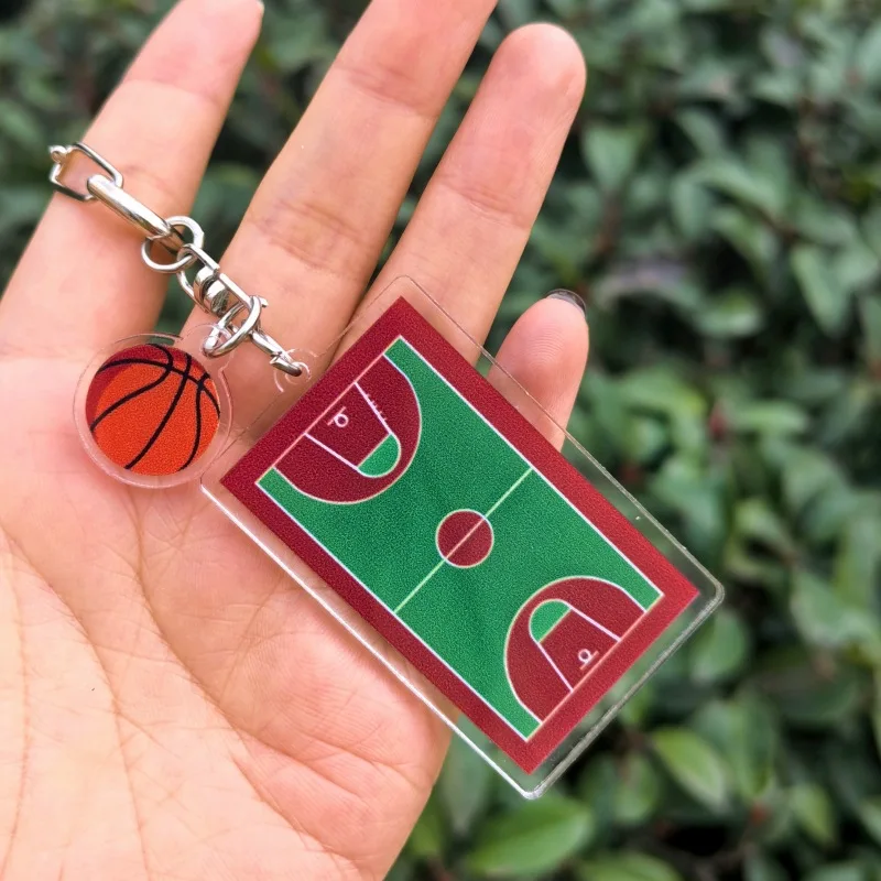 Acrylic Baseball field football field Keychain Double Sided Mini 3D Sports Keyring Bag Pendant Car Key Chains Souvenir Gift