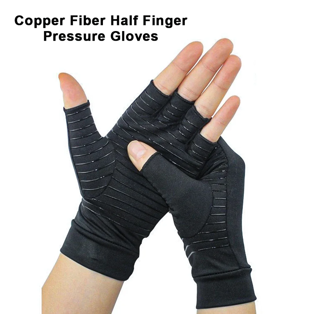 1 Pair Compression Gloves Hand Copper Arthritis Gloves Joint Pain Relief Half Finger Anti-slip Therapy For Womens Mens