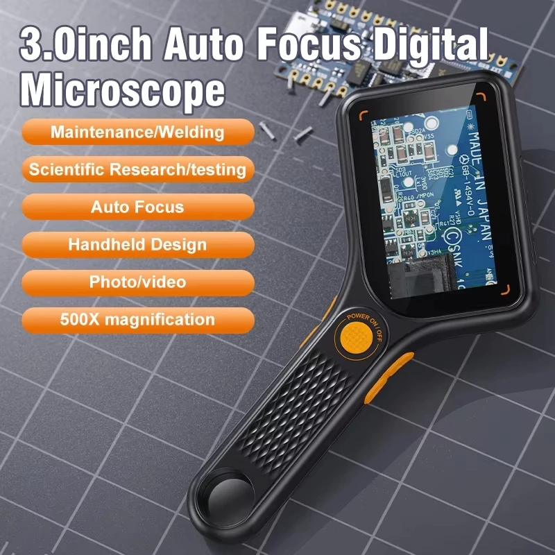 Digital Microscope Handheld 3.0 inch IPS Color Screen Autofocus 2MP Coin Video Microscopes 500x Magnification
