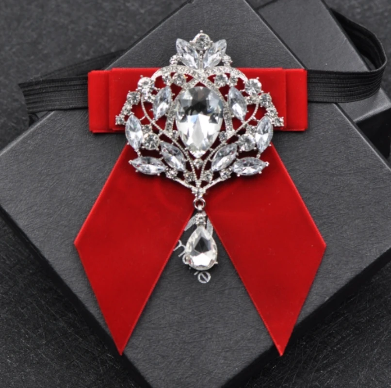 Velvet Bow Tie Crystal Rhinestone Corsage Men Ties Groom Necktie Wedding Luxulry Jewelry Accessories Handmade Bowtie
