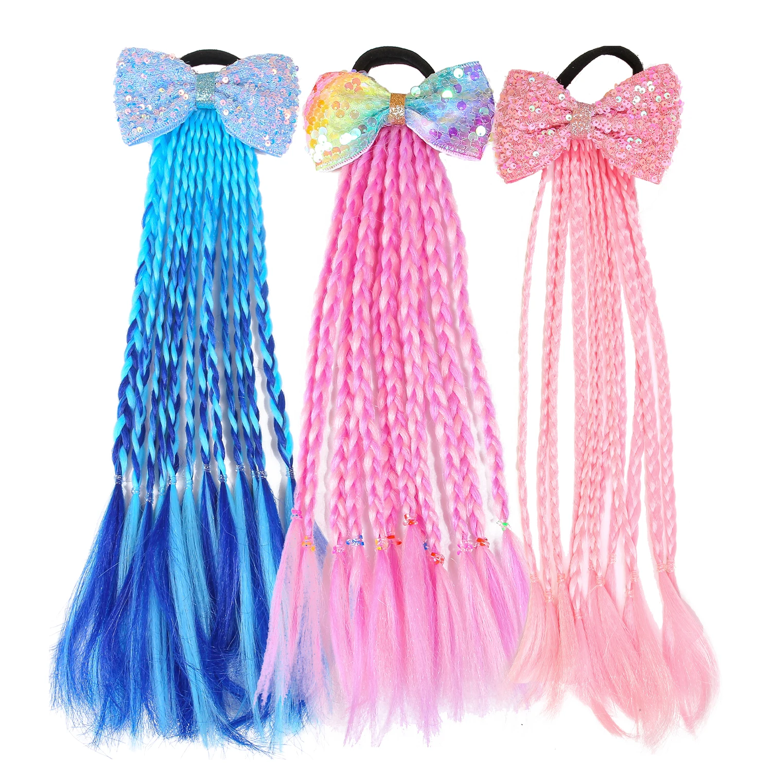 1/3 قطعة جديلة الموضة الحلو العلاقات الشعر الفتيات الترتر فيونكات شعر العلاقات تويست طويل جديلة شعر مستعار العصابات مع الانحناء إكسسوارات الشعر الطرف