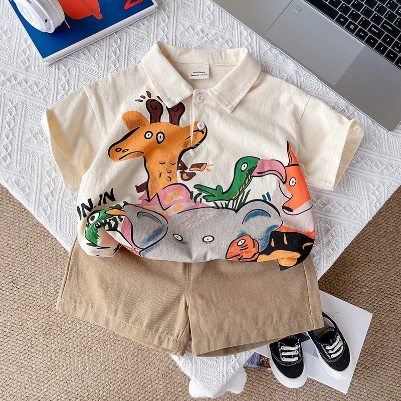 Children's Clothing Sets Cartoon Print Shirt + Shorts 2 Pcs Sets Kids Clothes for Boys Baby Boy Clothes Outfit