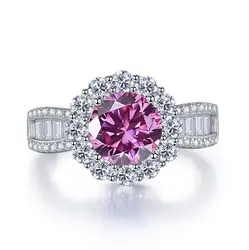 Elegant Round 2 Carat Pink Royal Blue Moissanite Sterling Silver Engagement Ring - 8 (Pink)