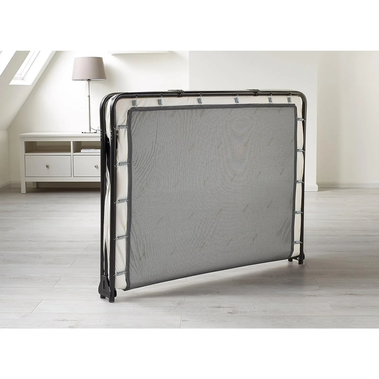 US Folding Cot Bed with Rebound e-Fibre Mattress, Lightweight,Black/White，Portable Rollaway Bed