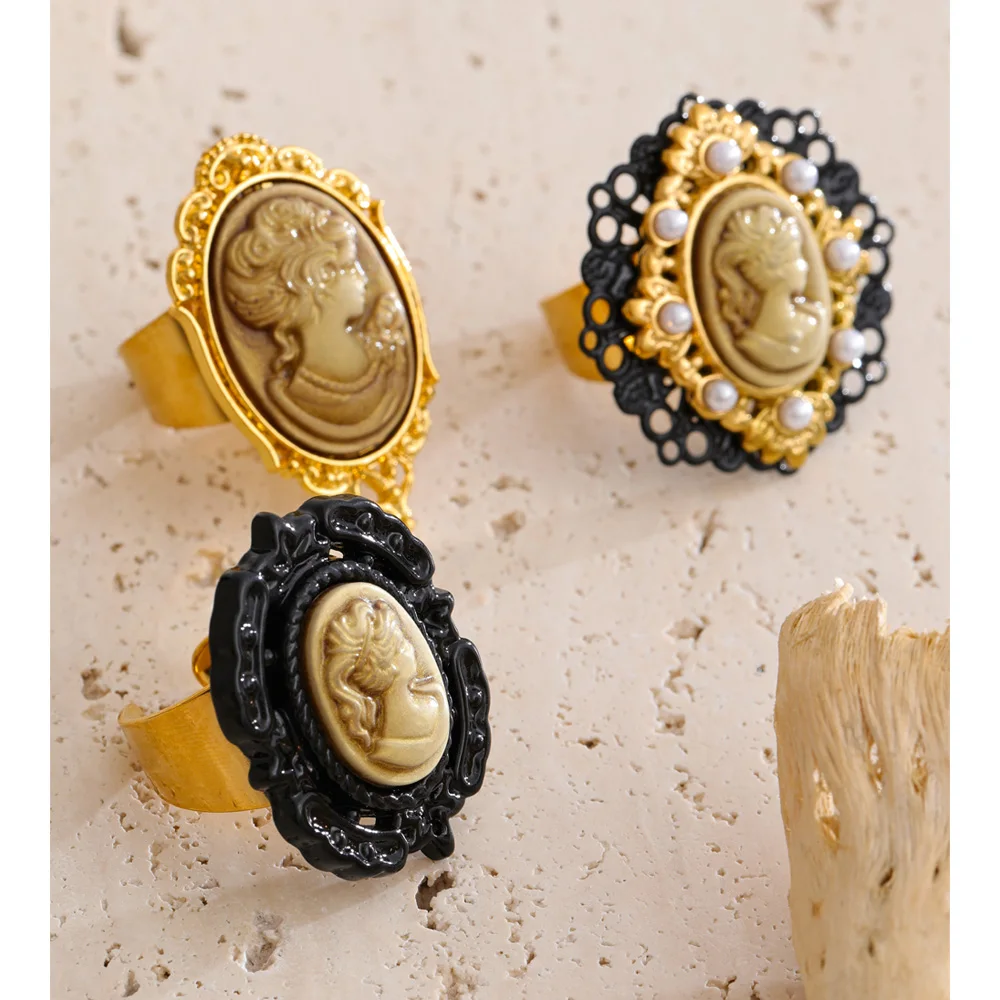 Yhpup Resin Pearls Oval Open Ring