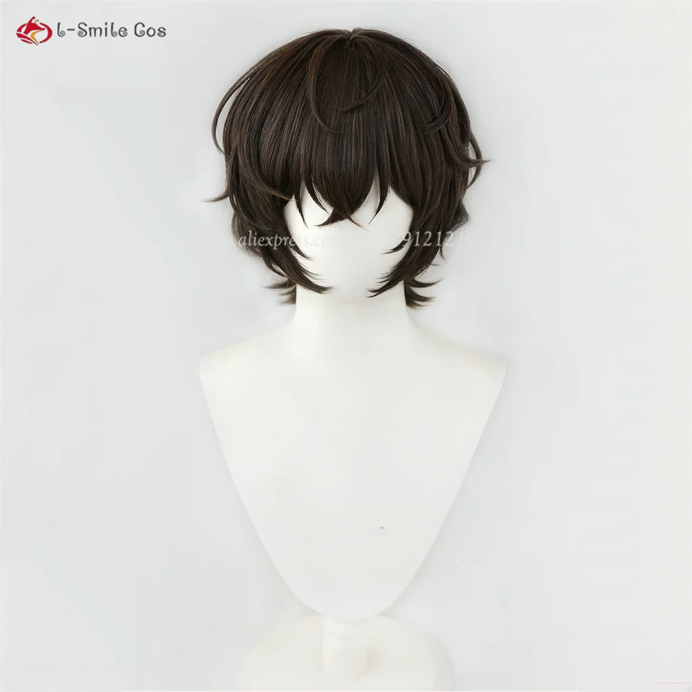 Dazai Osamu Anime Perücke Dunkelbraun Wellig Cosplay Hitzeresistent Unisex 3