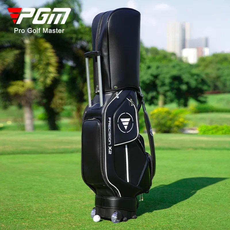 PGM Golf Ball Pouch Bag Professional Leather PU Waterproof Golf Cart Club Airbag High Capacity Package With Wheel QB029
