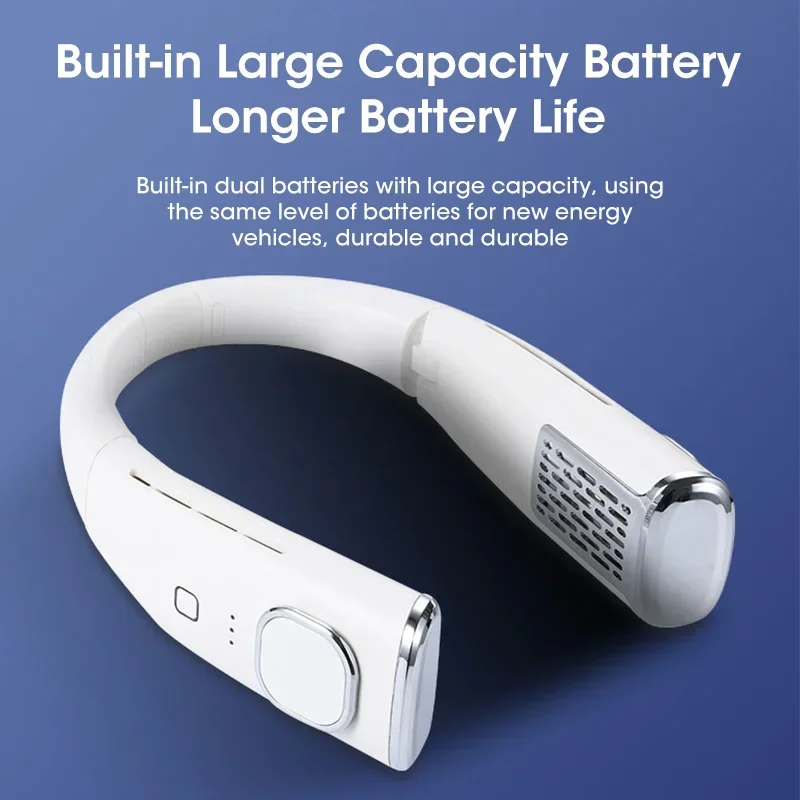 4000mAh Hands Free Neck Fan USB Rechargeable Bladeless 360° Rotation Portable for Outdoor Travel Sports