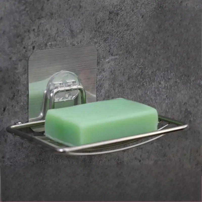 1pc Stainless Steel soap rack Soap Box Light Luxury Shelf Punch-free Nail-free Bathroom Single Layer Drain Wall Hanging
